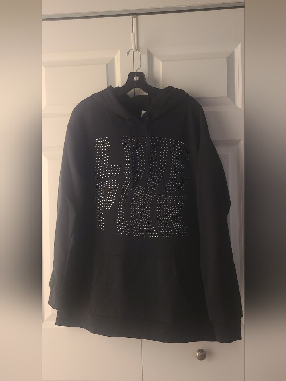 PINK Victoria's Secret LOVE PINK Rhinestone Hoodie Black Silver Bling Size Large
